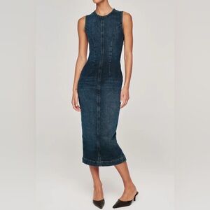 White House Black Market Blue Stretch Denim-Midi Dress- Size 8